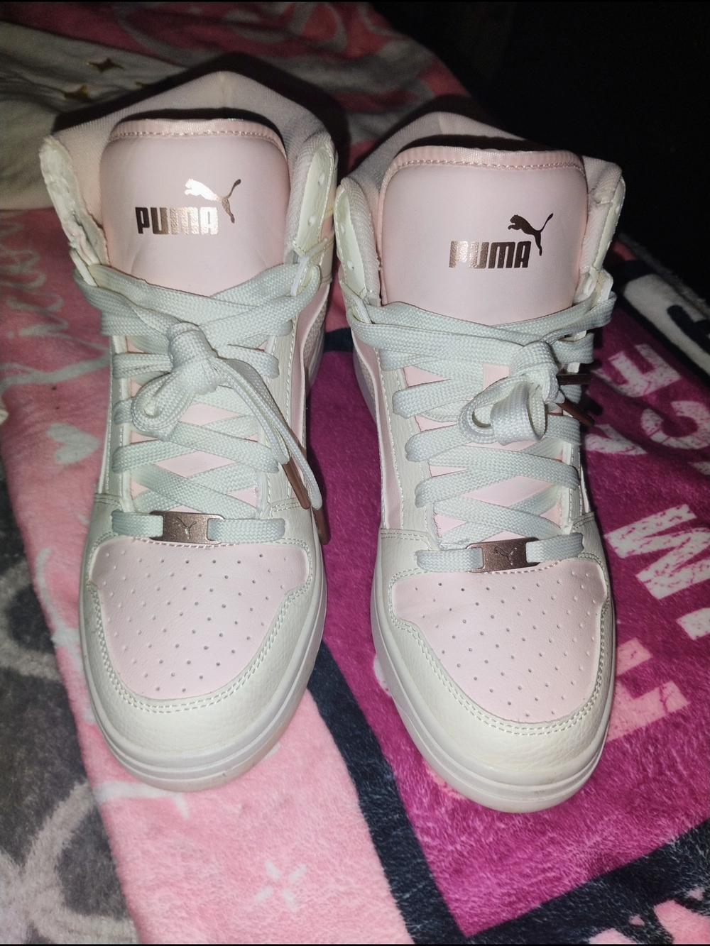 Puma Light Pink and White High-Top Sneakers